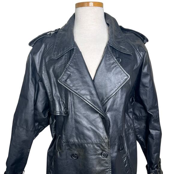 Pelle Studio Wilson's Leather VTG 90s Trench Coat FLAW Black Womens Small - Picture 3 of 9